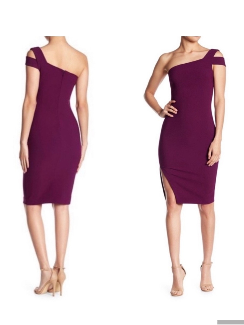 Likely One-Shoulder Cutout Midi Dress in Plum